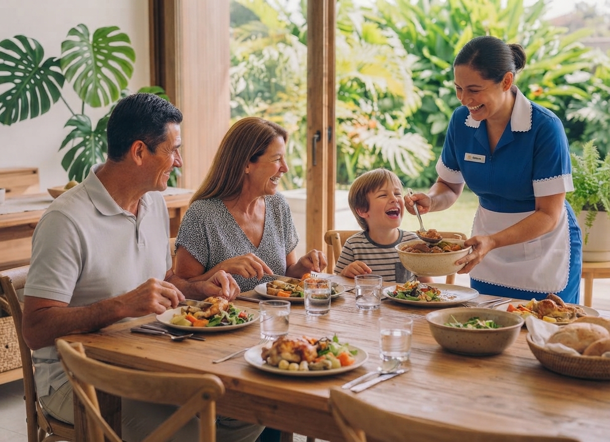 Familia costarricense recibiendo servicio doméstico profesional de Reclutafast en su hogar
